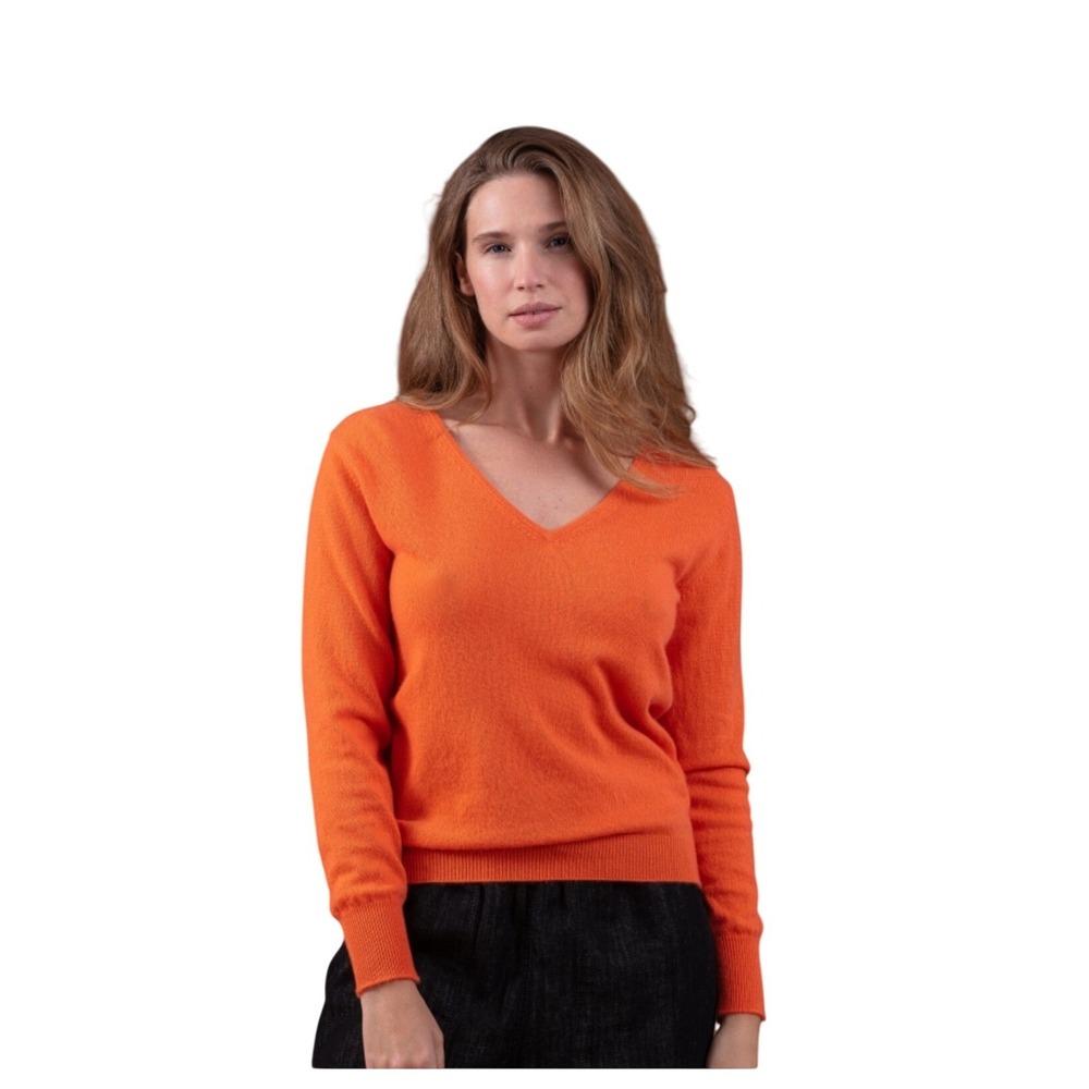 Alex Marie Cashmere V‎ Neck Sweater Orange Size S